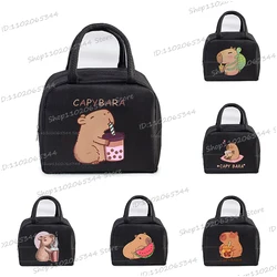 Canvas Lunch Bag Women Kids Capybara Bobo Tea Print Insulation Bags Cartoon Animal Capybara Pattern Lunch Tote Box For Teens