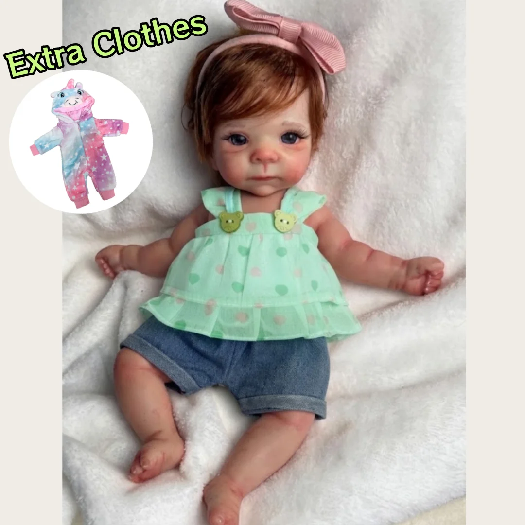 2 Sets Kleidung/26cm Mini-Baby-Reborn-Puppen aus Silikon mit offenem Mund, Mädchenpuppen mit eingefärbtem Haar und bemalter Haut, weiche Reborn-Puppe – Detail 5