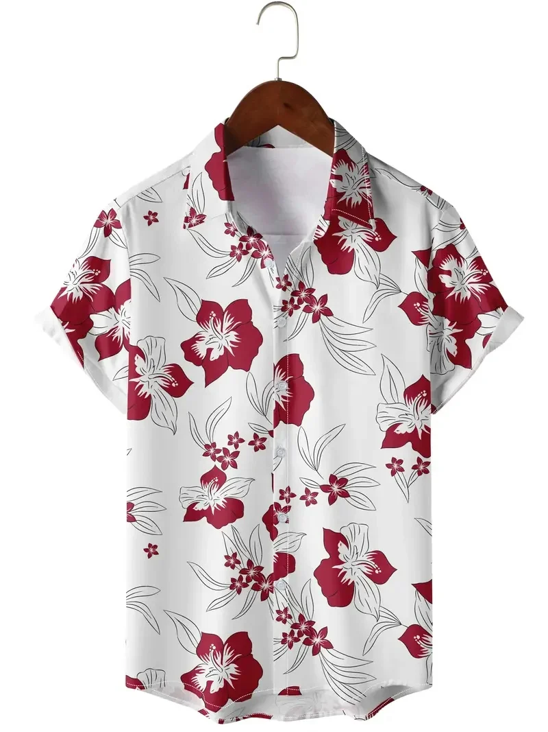 Men\'s Hawaiian Ukiyoe style floral print lapel shirt, button fly short sleeves, fashionable and chic, suitable for summer outdoo