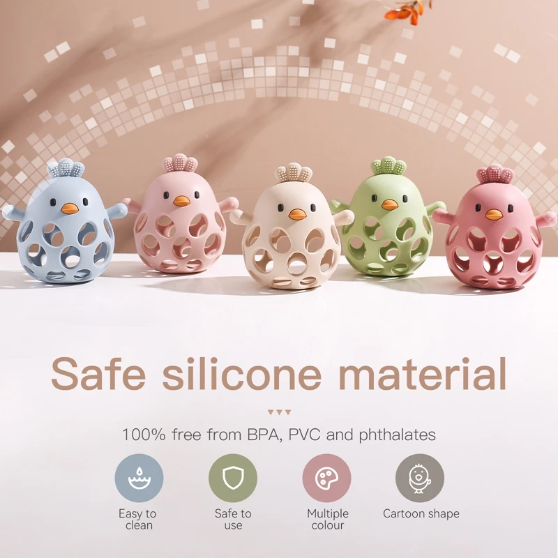 Baby Teether Gloves Pacifier Cartoon Chick Teething BPA Free Silicone Baby Training Grip Dental Care Gums Anti-eating Hand Toys