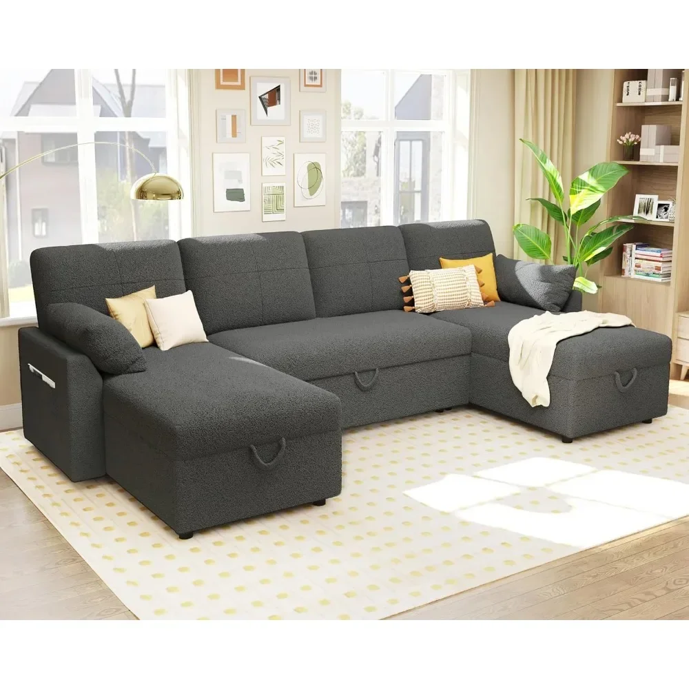 

Sleeper Living Sofa, Oversize - 2 in 1 Pull Out Bed, Sectional Sleeper Sofa with Double Storage Chaise for Living Room, Sofas