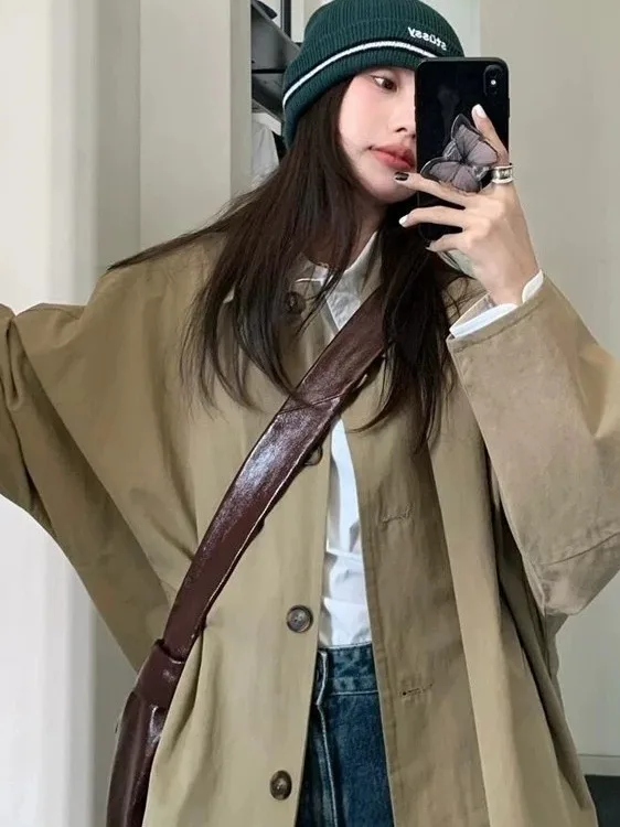 الكورية Sle المرأة معطف طويل ربيع الخريف جديد Sle حجم صغير ular قطع التسمية منتصف طول سترة واقية Jaet