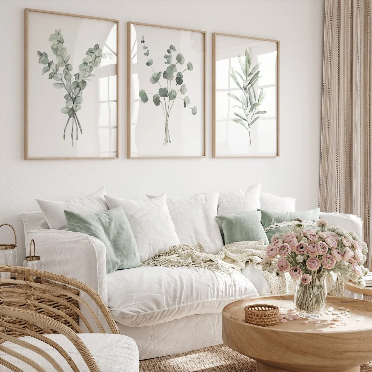 3pcs/set Green Eucalyptus Olive Branch Canvas Prints Poster Modern Minimalism Botanical Abstract Art Prints Wall Art Home Decor