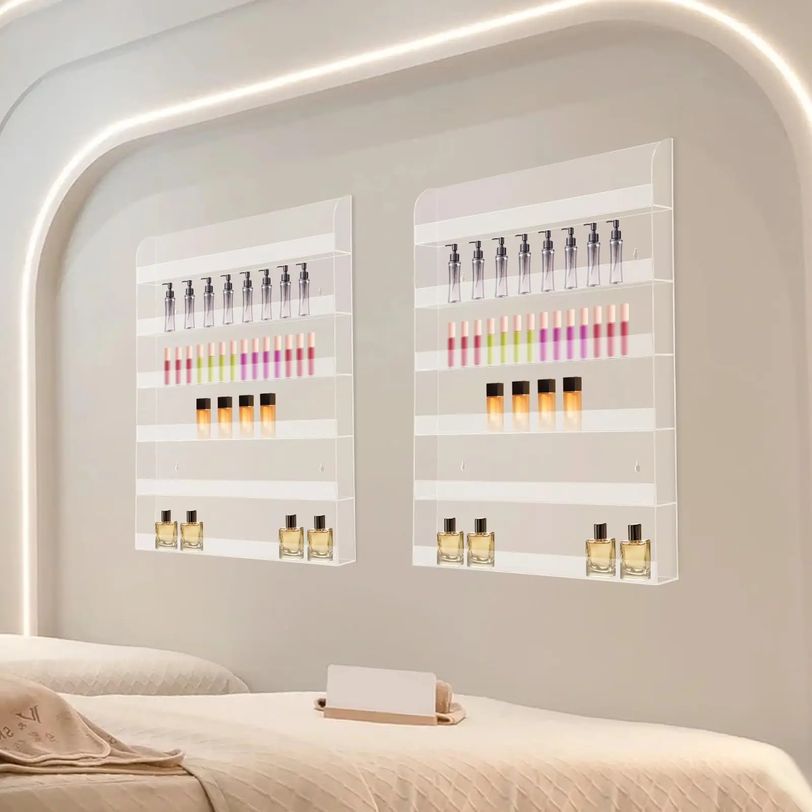 2 Pack Nail Polish Wall Racks, Acrylic Clear Nail Polish Wall Rack, Nail Polish Shelf Organizer, 6 Rows, 20×24 Inch, for Salon E