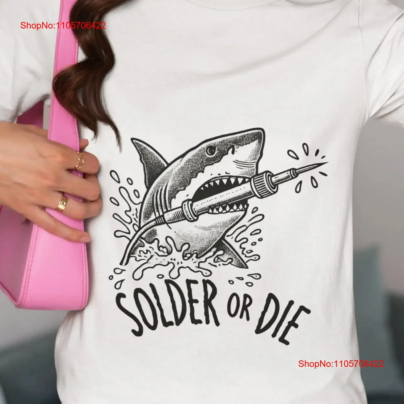 T-shirt Solder or Die, motif Requin blanc avec fer à souder, pour passionnés de soudure, article technologique original, vintage, effet délavé