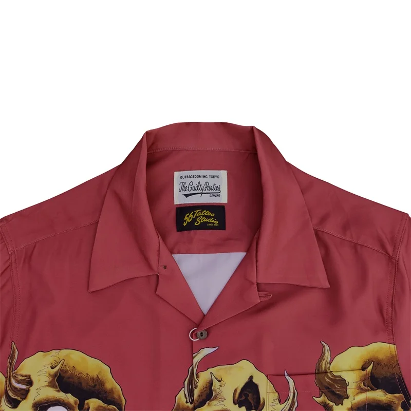 Red Black Brand WACKO MARIA High Quality Digital Print DISCO Mirrorball Pattern Hawaii Mens Womens Long Sleeve Shirt