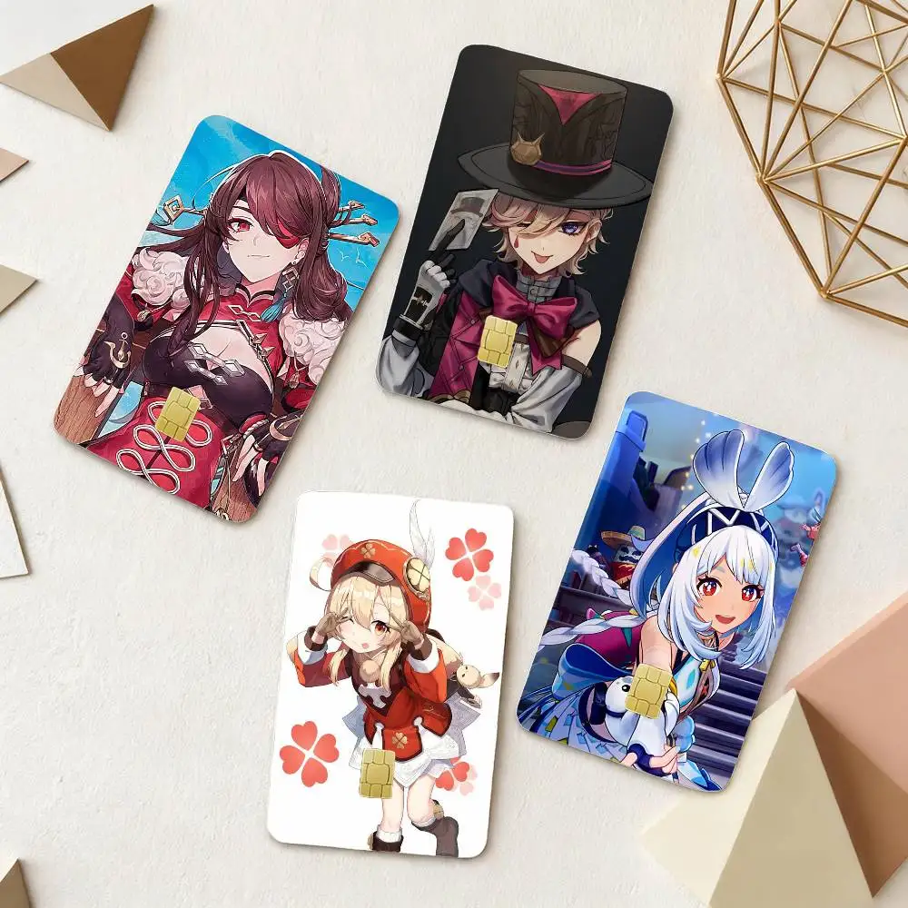 

G-Genshin Impact character image Card Stickers Small Waterproof Chip 4PCS Card Sticker Anti-Scratch