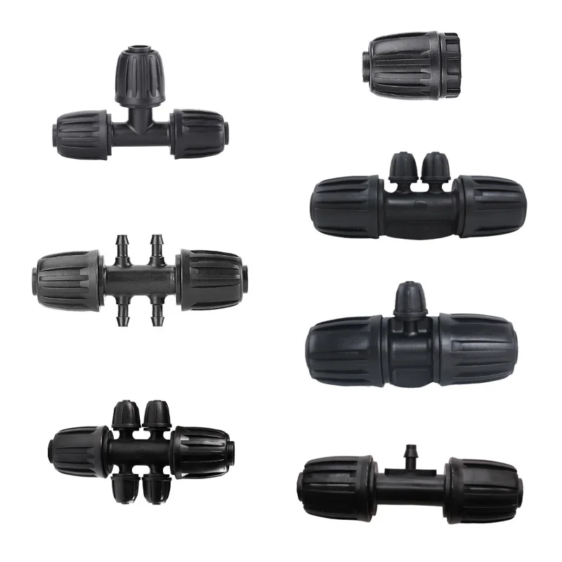 5pcs 1/2'' PE Pipe 16mm Locked Connector To 4/7mm 3/4/6-Way Connector  Garden Watering Drip Irrigation Fittings