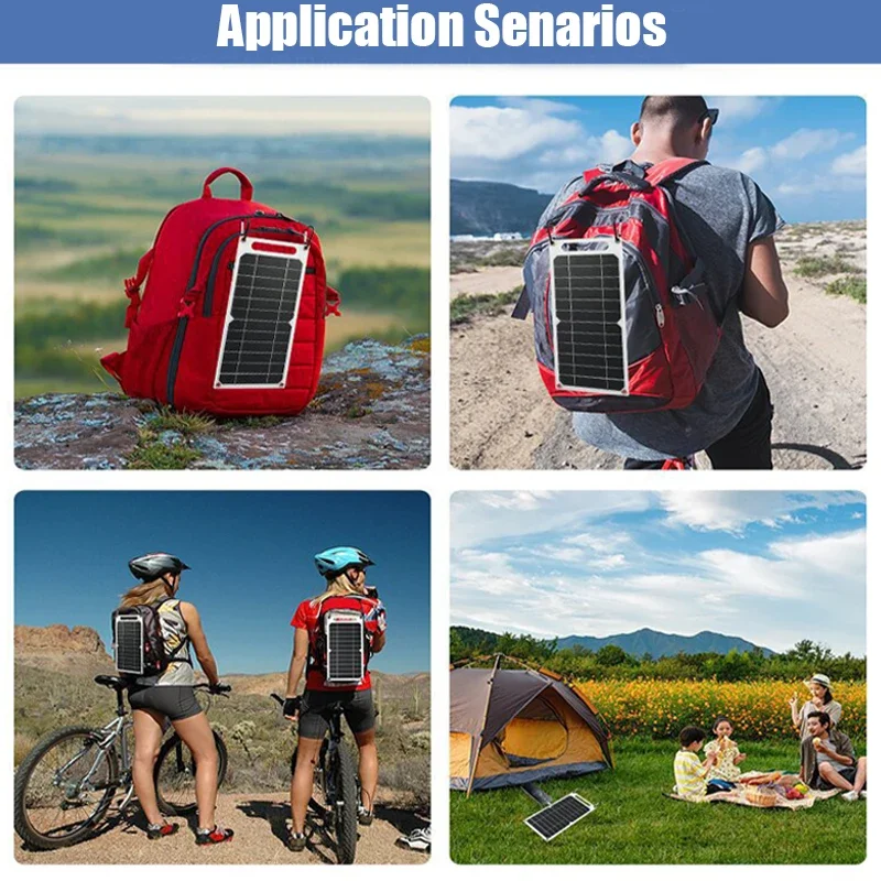 Solar Panel 30W With USB Waterproof Outdoor Hiking and Camping Portable Battery Mobile Phone Charging Bank Charging Panel 6.8V