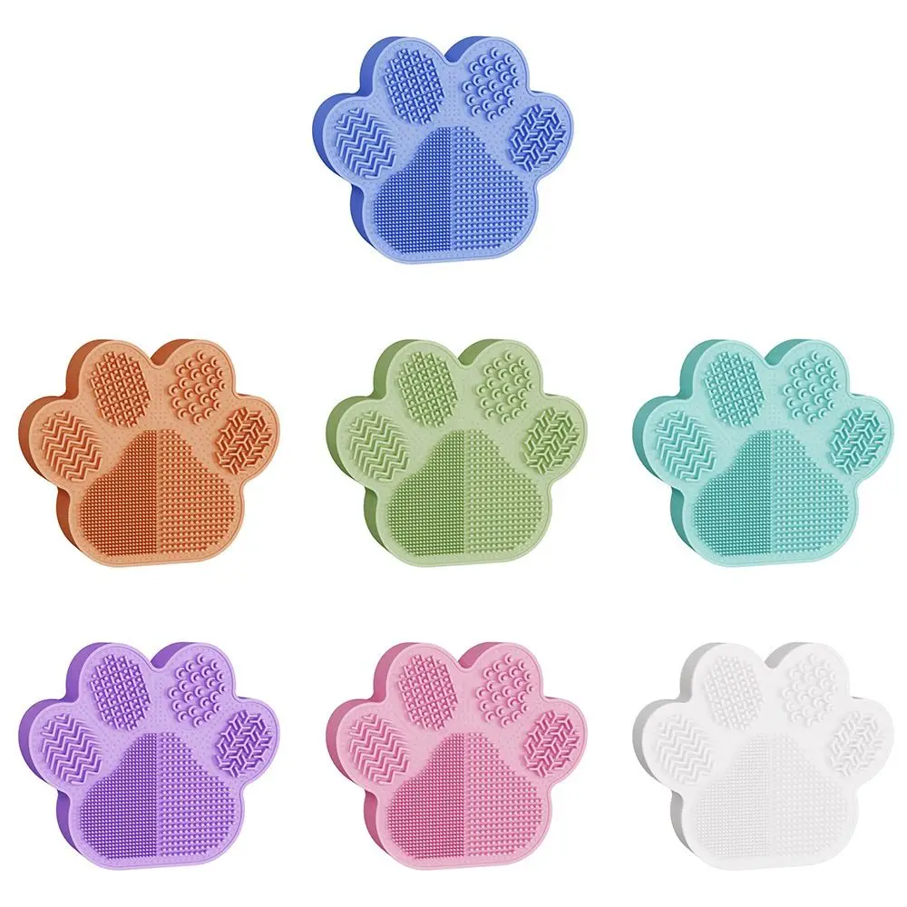Strumento 2 in 1 per la Pulizia dei Pennelli da Trucco, Espositore Multifunzionale a Forma di Zampa di Gatto, Supporto Multicolore in Silicone per Asciugare i Pennelli