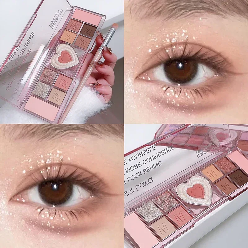 Paleta de sombras de ojos de tono fresco coreano, sombra de ojos con purpurina, resaltador de maquillaje para mujer, de Color tierra sombras de ojos, paleta de maquillaje, cosméticos