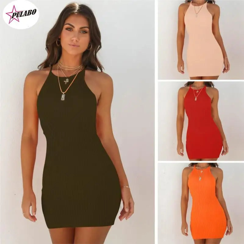 PULABO Women's Casual Summer Sleeveless Mini Sexy Bodycon Tank Club Dress Low Neck Drop Shipping Female