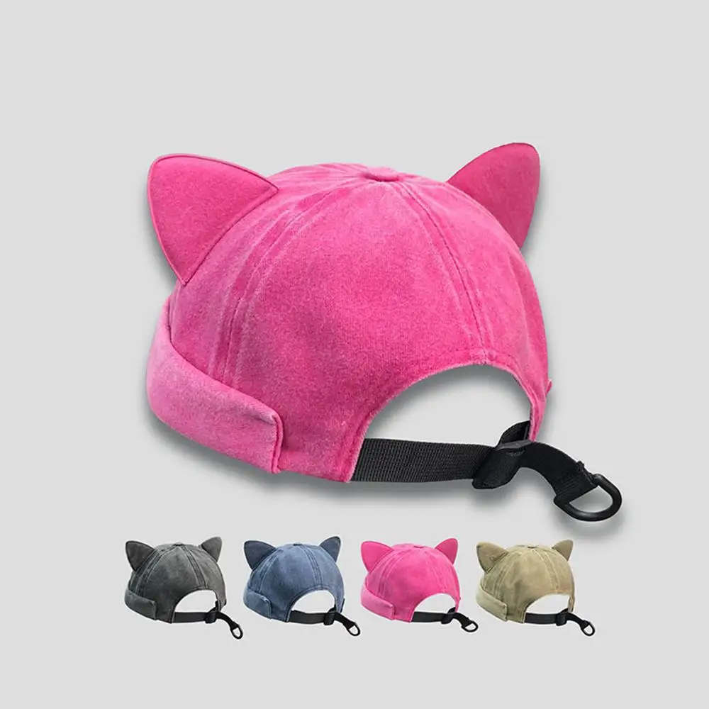 

Cotton Brimless Hat Washed Old Cat Ears Dome Landlord Hat Adjustable Melon Skin Caps Casual Denim Sun Hat Hip Hop Women Hats