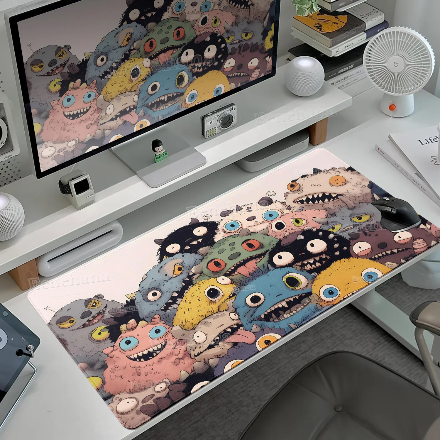 

Kawaii Art Little Monster Large Gaming Mouse Pad Non-Slip Tablepad Computer Laptop Office Home XXL Cute Cat Gamer Accessories