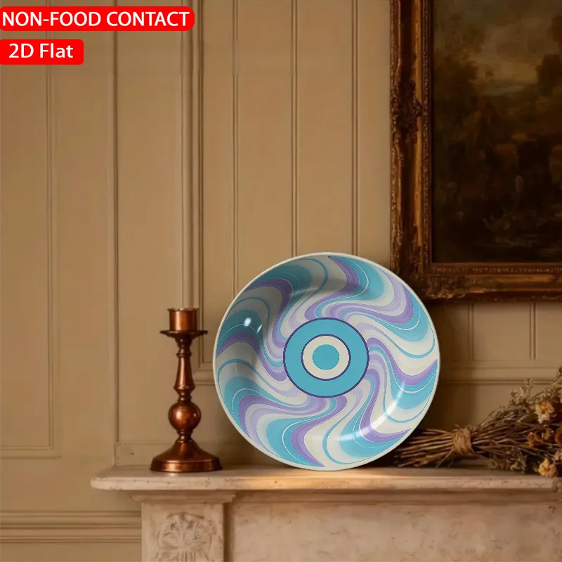 1pc Retro Swirl Circular Ceramic Plate - Blue Purple Swirl Pattern Non-Food Contact Plate Suitable for Home Desk Decor, Elegant