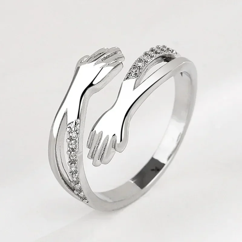 Anillos de abrazo geométricos de acero inoxidable para mujer, anillo ajustable para pareja, regalo de joyería estética de boda y Navidad