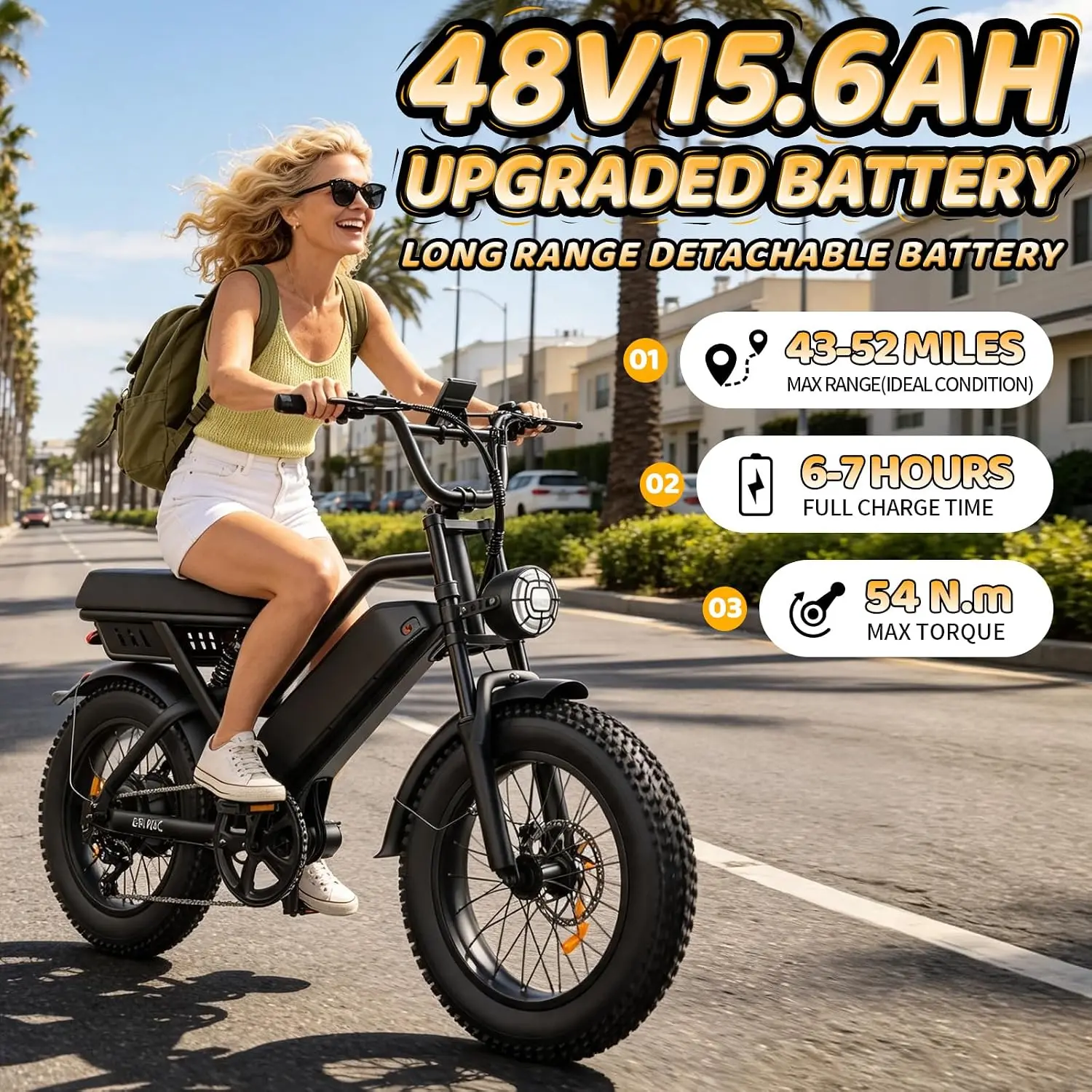 Electric Bike 48V 15.6Ah Battery 16x4 Inch Fat Tire Adults, Customized