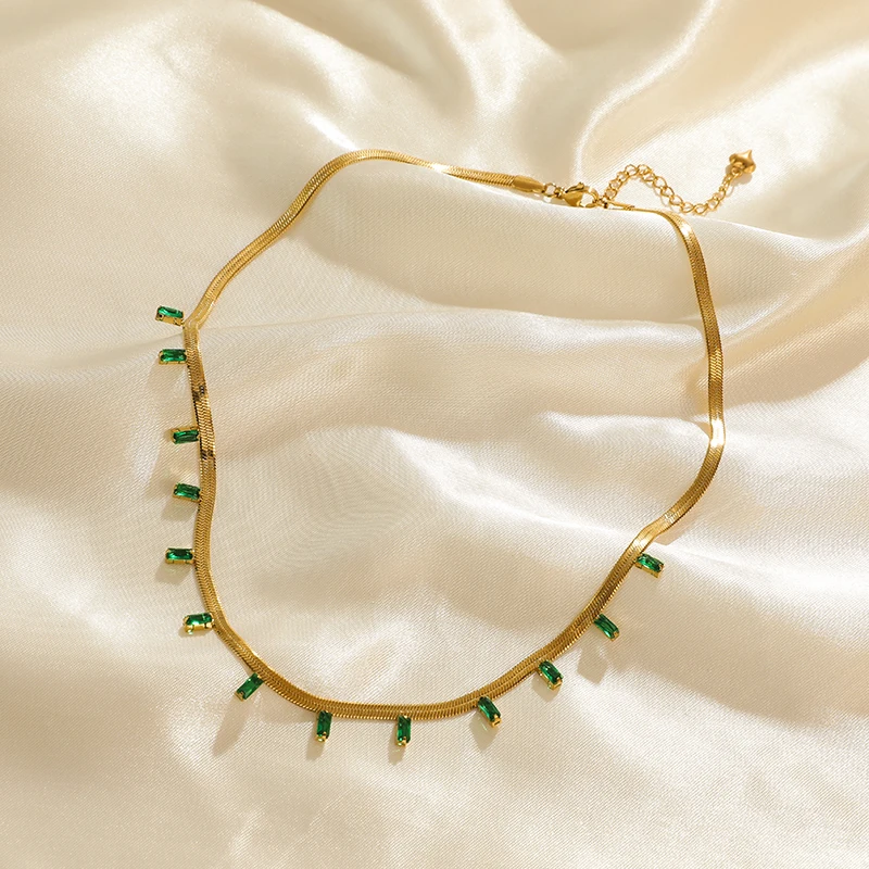 EILIECK 316L Edelstahl Halskette mit grünem Zirkonia-Kristall für Damen, modische Luxus-Kette, Choker-Schmuck, Party- und Hochzeitsgeschenke – Detail 17