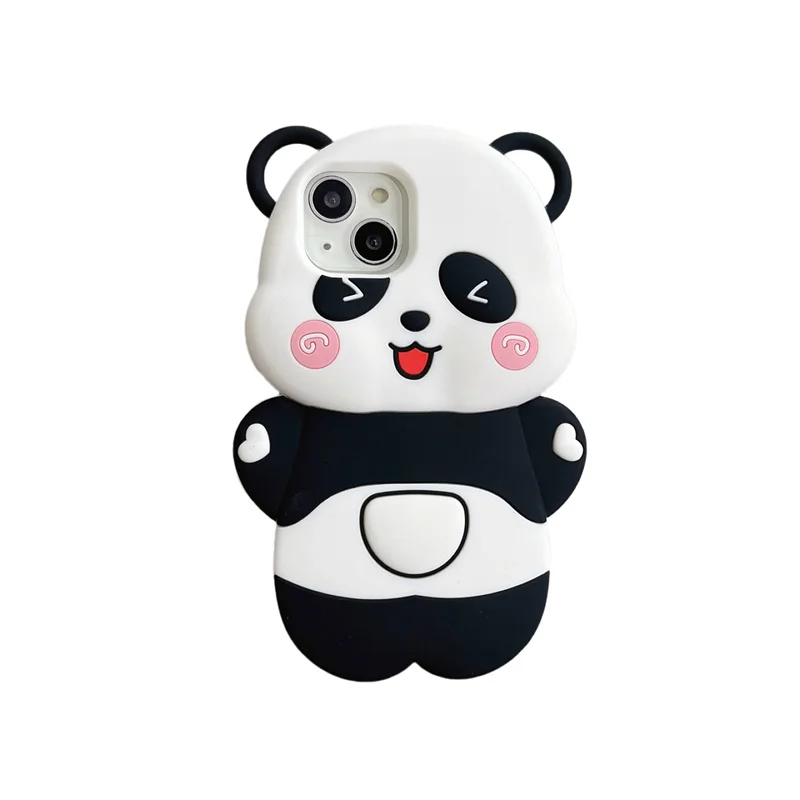 Cartoon 3D Cute Panda Case for iPhone 15 14 13 12 11 Pro Max Soft Silicone Shockproof Back Cover