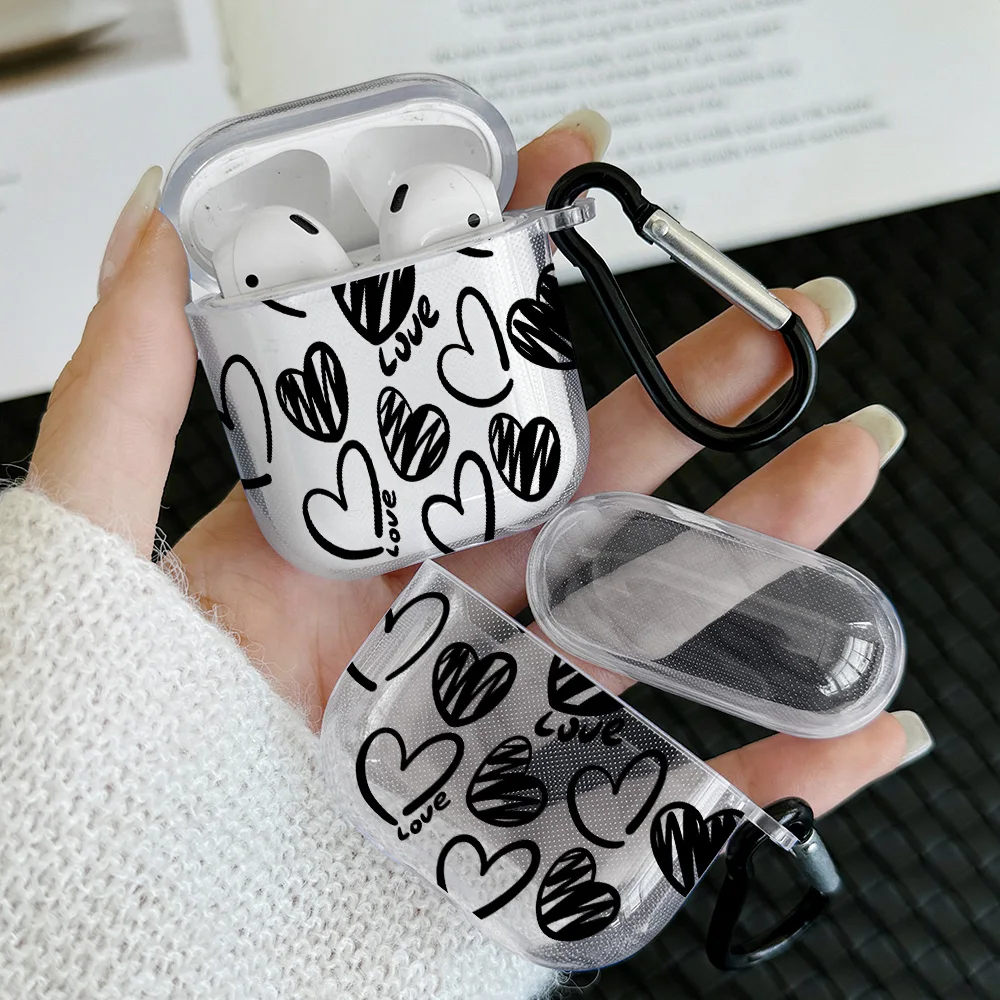 Funda con diseño de lazo de corazón negro para AirPods Pro 2/Pro Gen, funda de auriculares de TPU para AirPods 4 2024 3 1 2 Gen, funda protectora para auriculares