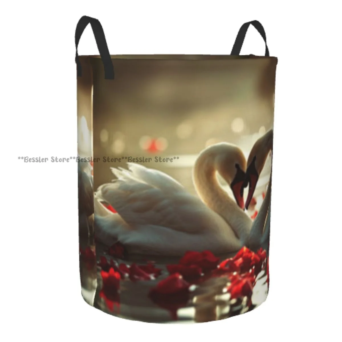 Two Graceful Swans Come Together To Form A Heart Shape Laundry Basket Folding Dirty Clothes Toys Storage Bucket Household