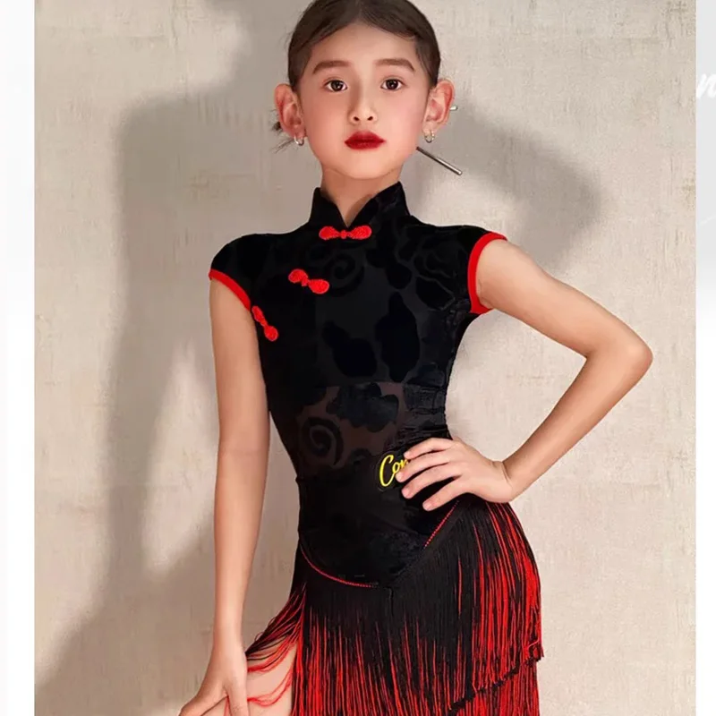 Traje de entrenamiento de baile latino para niña, nuevo traje de actuación para niños, regulaciones de competición, vestido de baile latino
