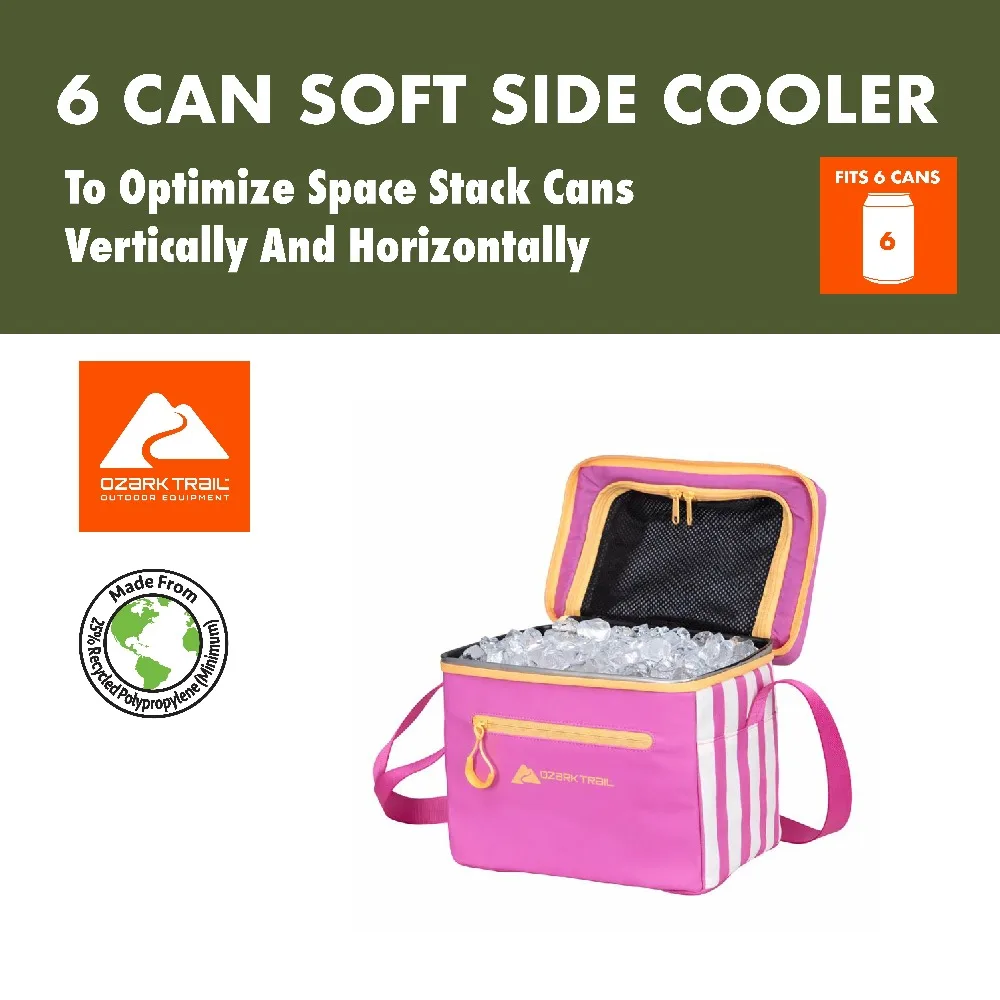 Summer Vibes Bright Pink Soft Cooler Bag with Removable Hard Liner 6 Quart 6 Can Capacity Insulated Picnic Lunch Box for Outdoor Camping Beach Travel view 3