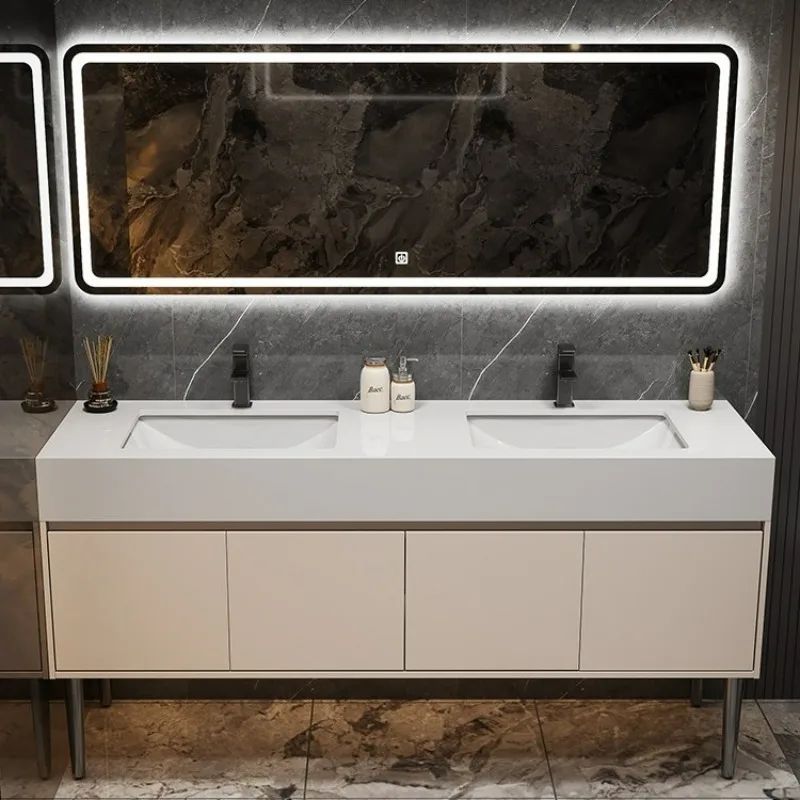 Rock slab hot bending integrated basin bathroom cabinet combination rock slab seamless ceramic basin hotel washbasin wash basin