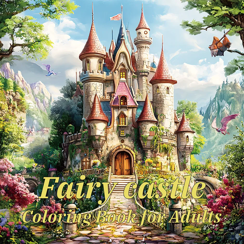 Fairy Castle Coloring Book 20 Page Gift For Birthday Party Relieve Stress Kill Time Graffiti Painting Drawing Art Book