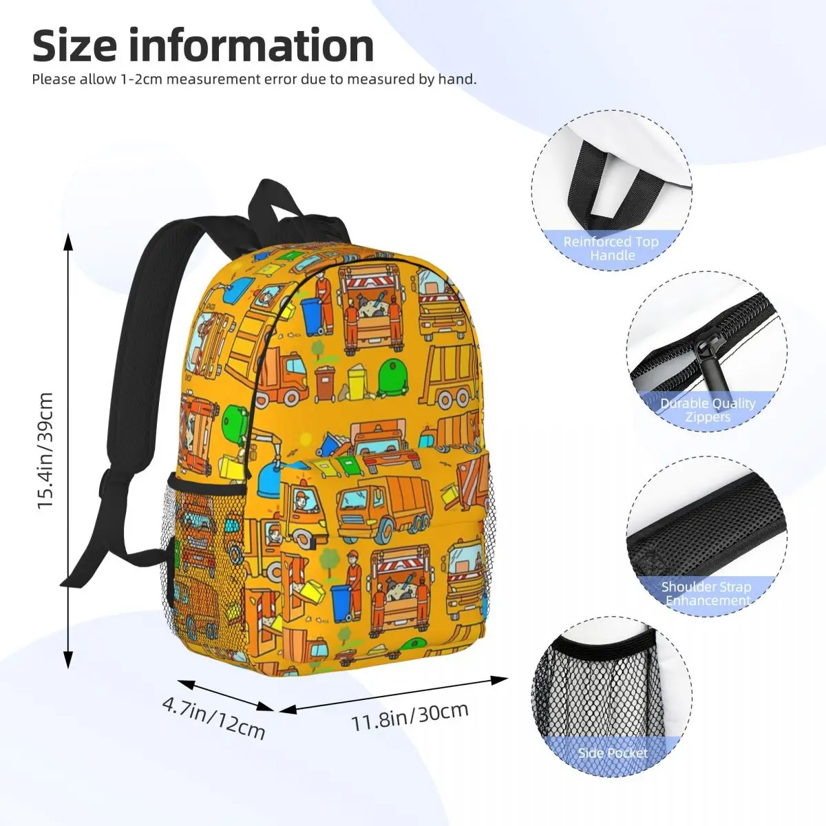 Garbage Truck Design Trashtrucks Rubbish Collection Vehicles Backpacks Boys Bookbag Students School Bags Rucksack Shoulder Bag