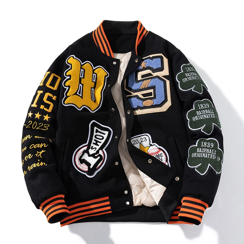 

Thiened Woolen Baseball Jaet for Men And Women Loose Fit Street Sle Hip Hop Autumn Winter Outerwear Student Faion