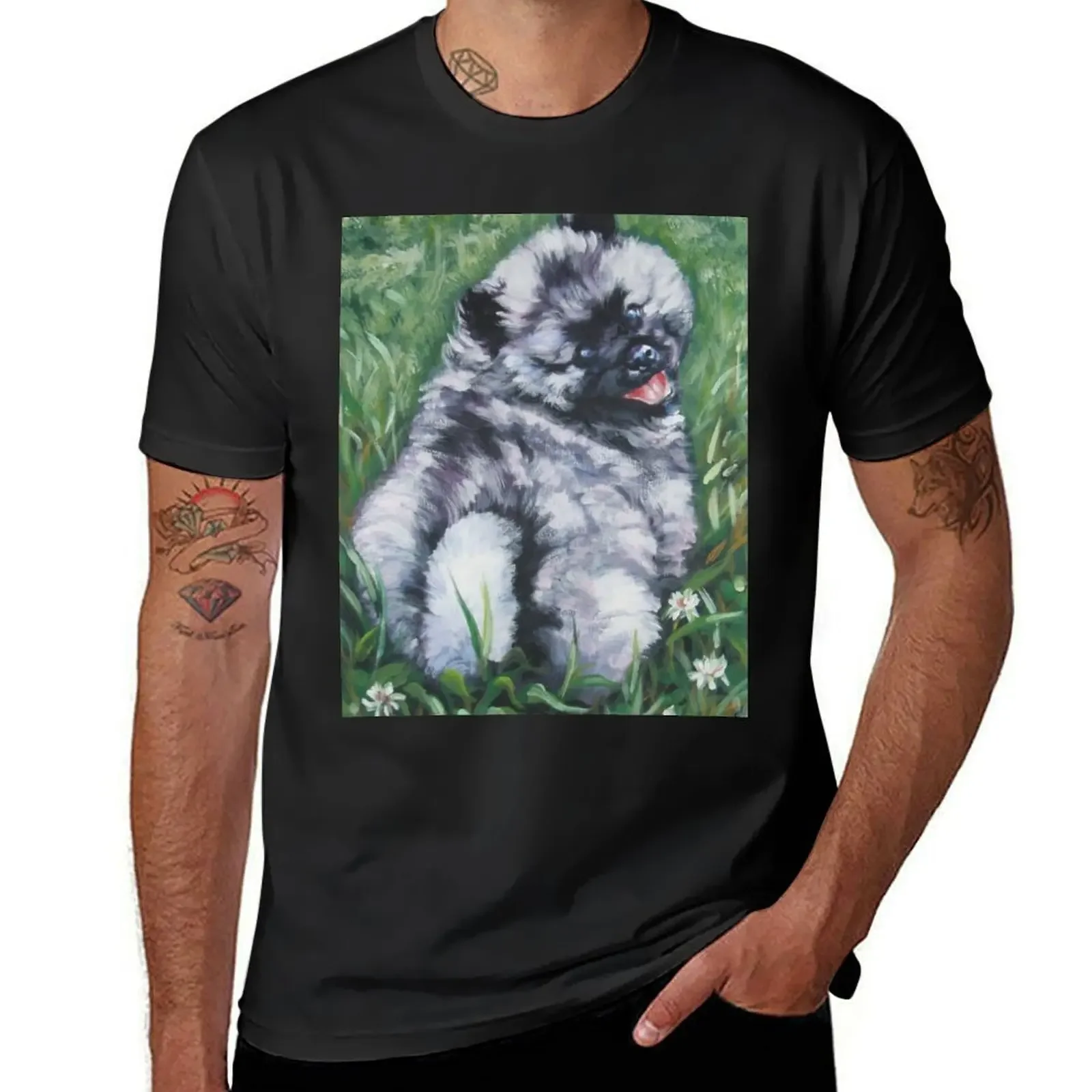 Keeshond Fine Art Painting T-Shirt Aesthetic clothing vintage anime shirt sweat shirts, men