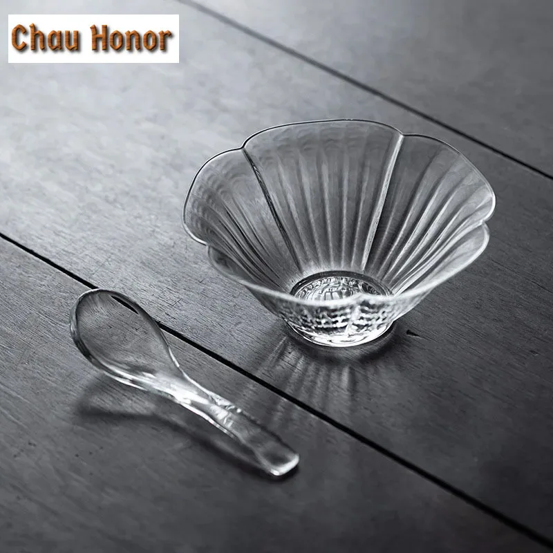 

350ml Japanese Style Borosilicate Glass Tea Bowl With Spoon Heat-resistant Tea Maker Bowl Household Kung Fu Tea Set Accessories
