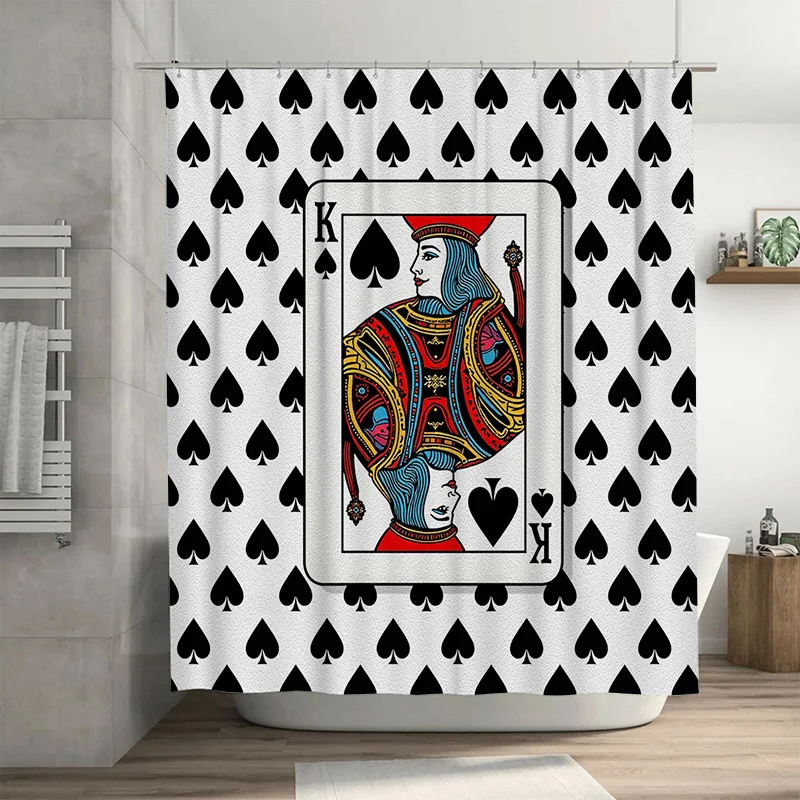 

King Spade Shower Curtain with Card Design: Unique Bathroom Decor for Gamblers Poker Enthusiasts Black White Red Blue Colorful K