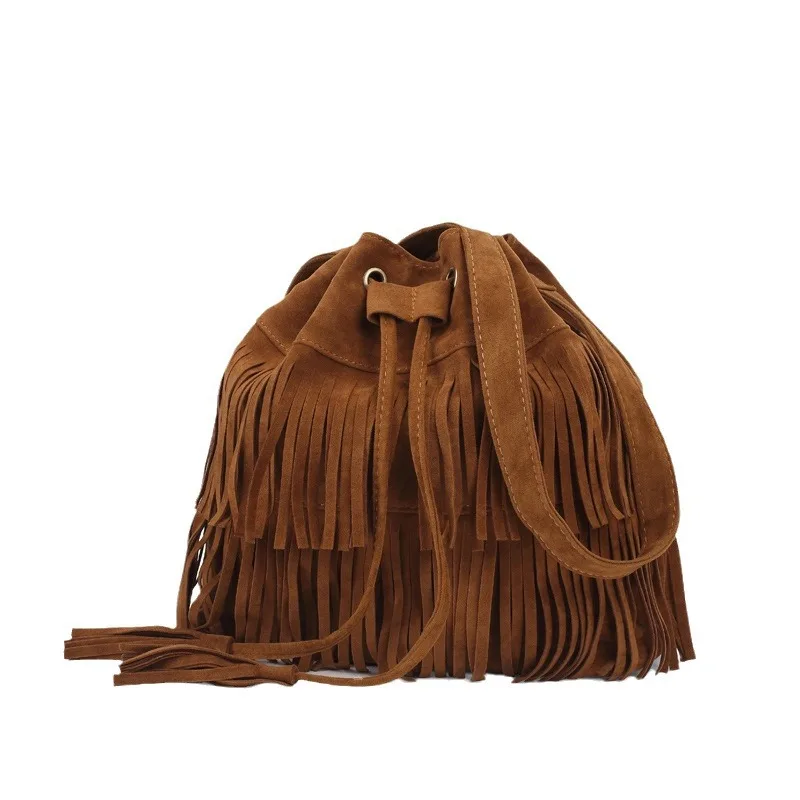 

Fashion Retro Faux Suede Fringe Women Messenger Bags Tote New Handbag Tassel Shoulder Handbags Crossbody Bag Tassel Bucket Сумка