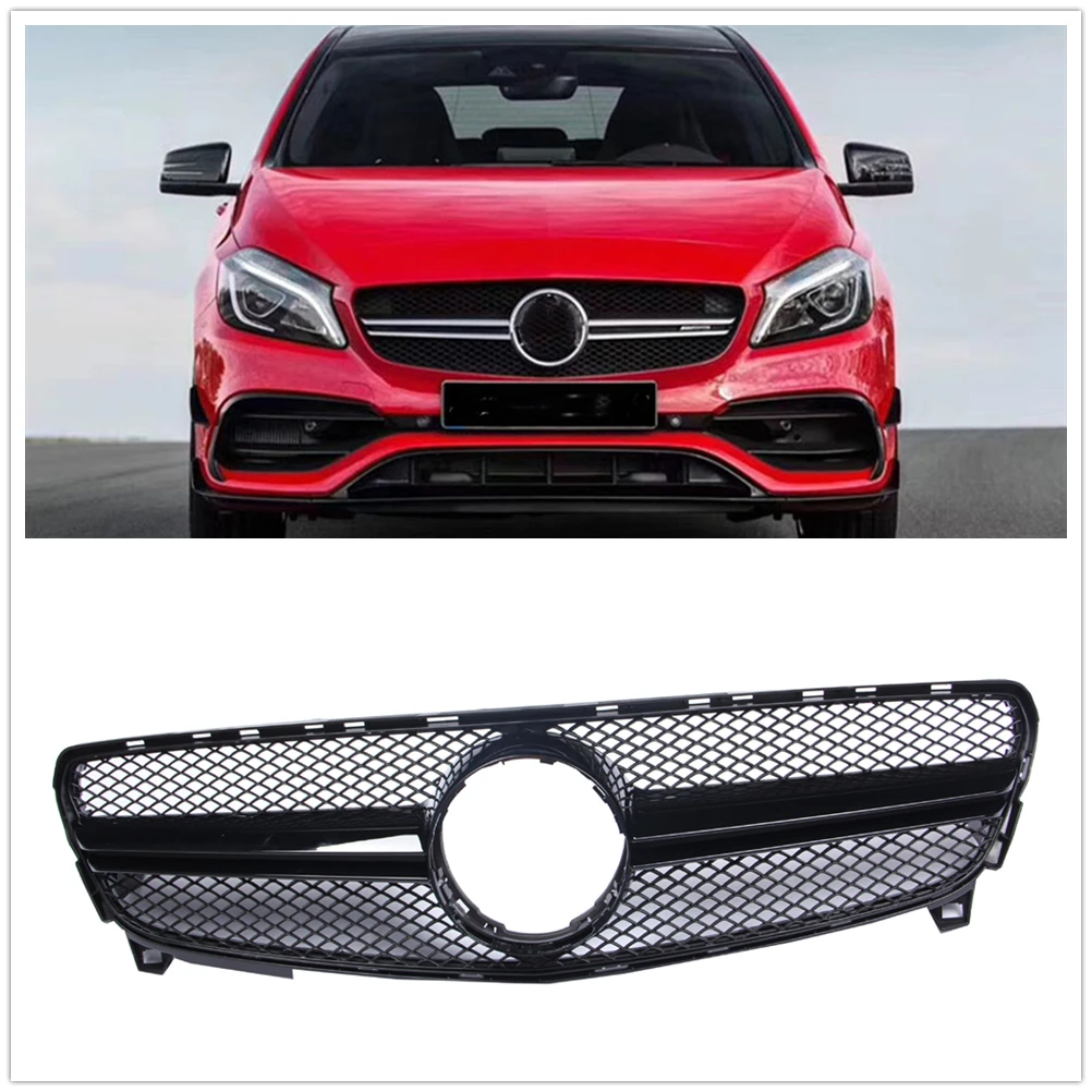 

AMG Style Front Grille For Mercedes-Benz A Class W176 2016-2018 A180 A200 A250 A45 Black/Silver Car Upper Bumper Hood Mesh Grill