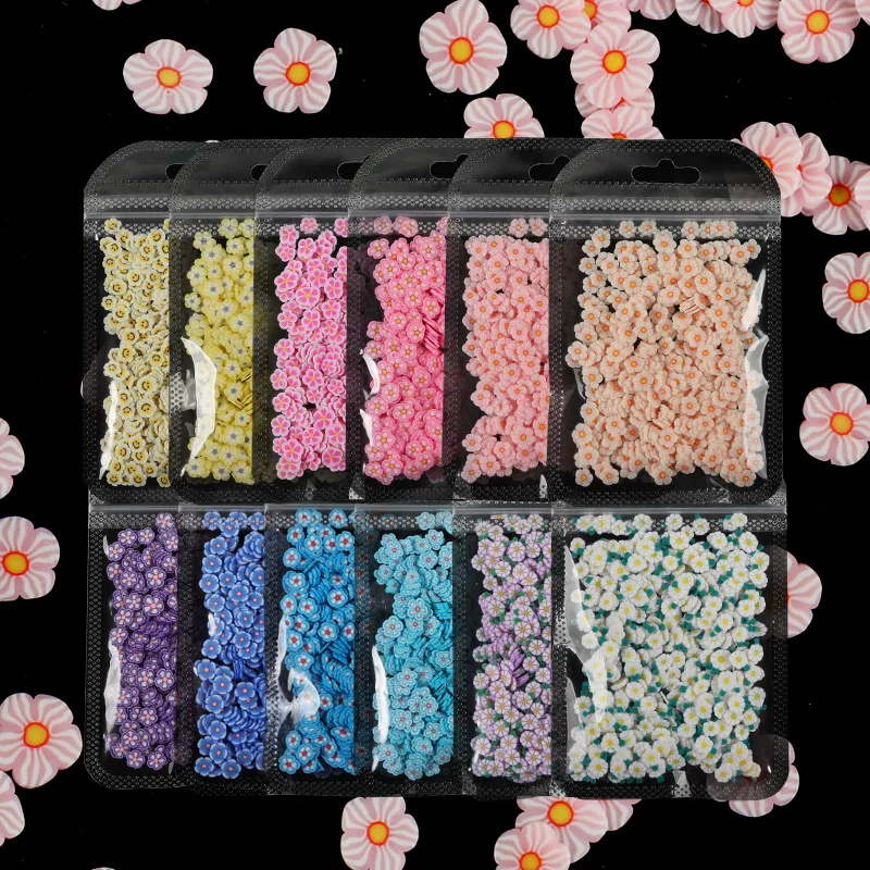 Fimo daisy flor adesivos para nail art, 10 g/saco, bonito, bonito, macio, argila, decalques, manicure, uv, encantos, suprimentos