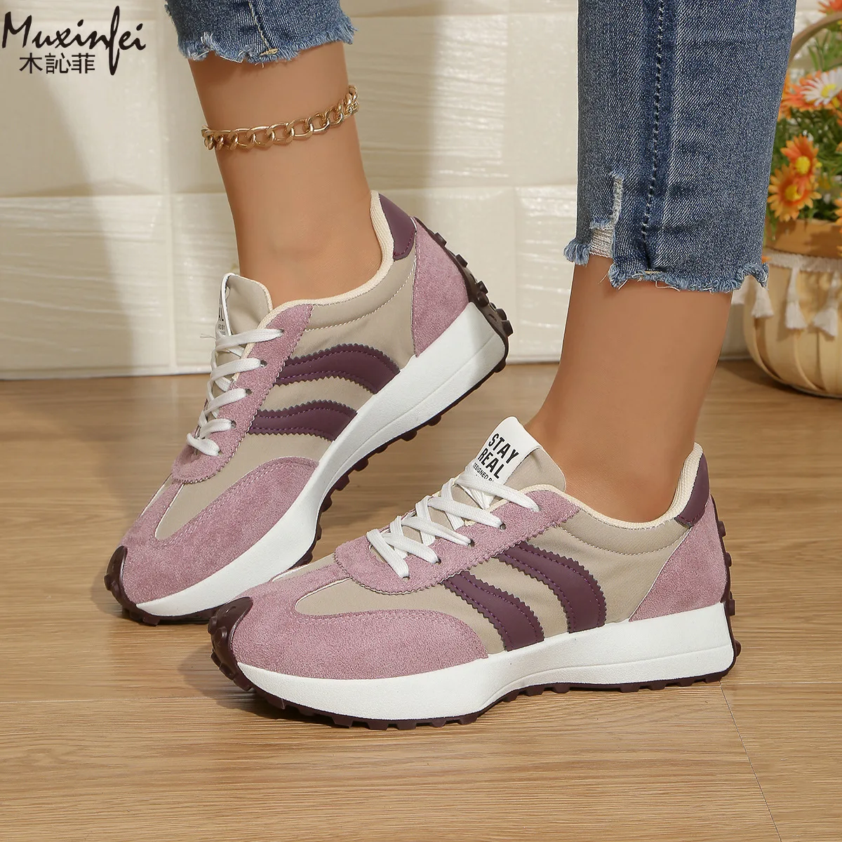 

Women's Spring New Thick Soled Dad Shoes Versatile Retro Training Shoes Height Raising Lace Sports Casual Shoes