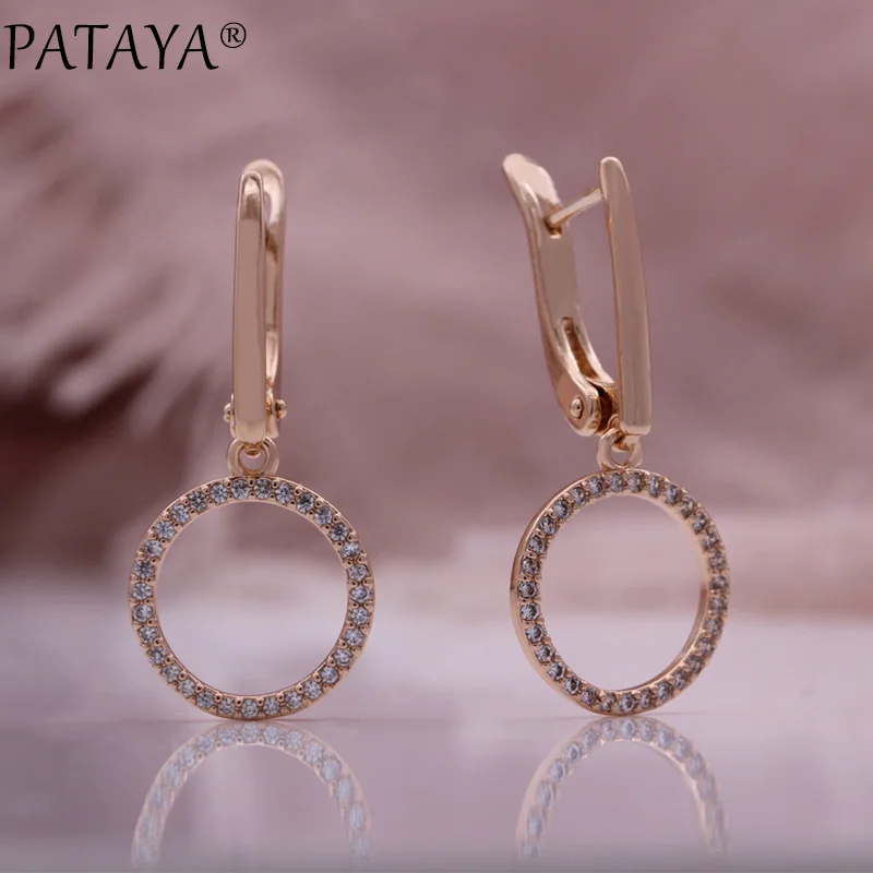 PATAYA Trendy 585 Rose Gold Color Natural Zircon Earrings Fashion Jewelry Tassel Dangle Earrings Fine Daily Jewelry