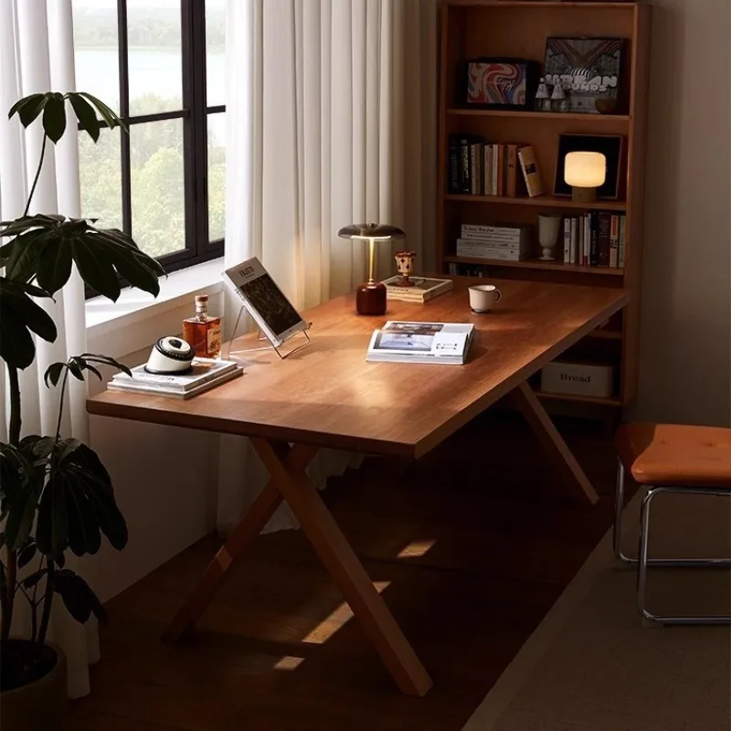 

North American cherry solid wood desk household apartment computer desk Nordic log living room large dining table workbench