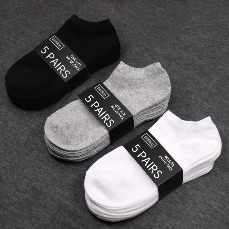 

5 Pairs Women Breathable Sports socks Solid Color Boat Comfortable Cotton Ankle Socks Wholesale White Socks