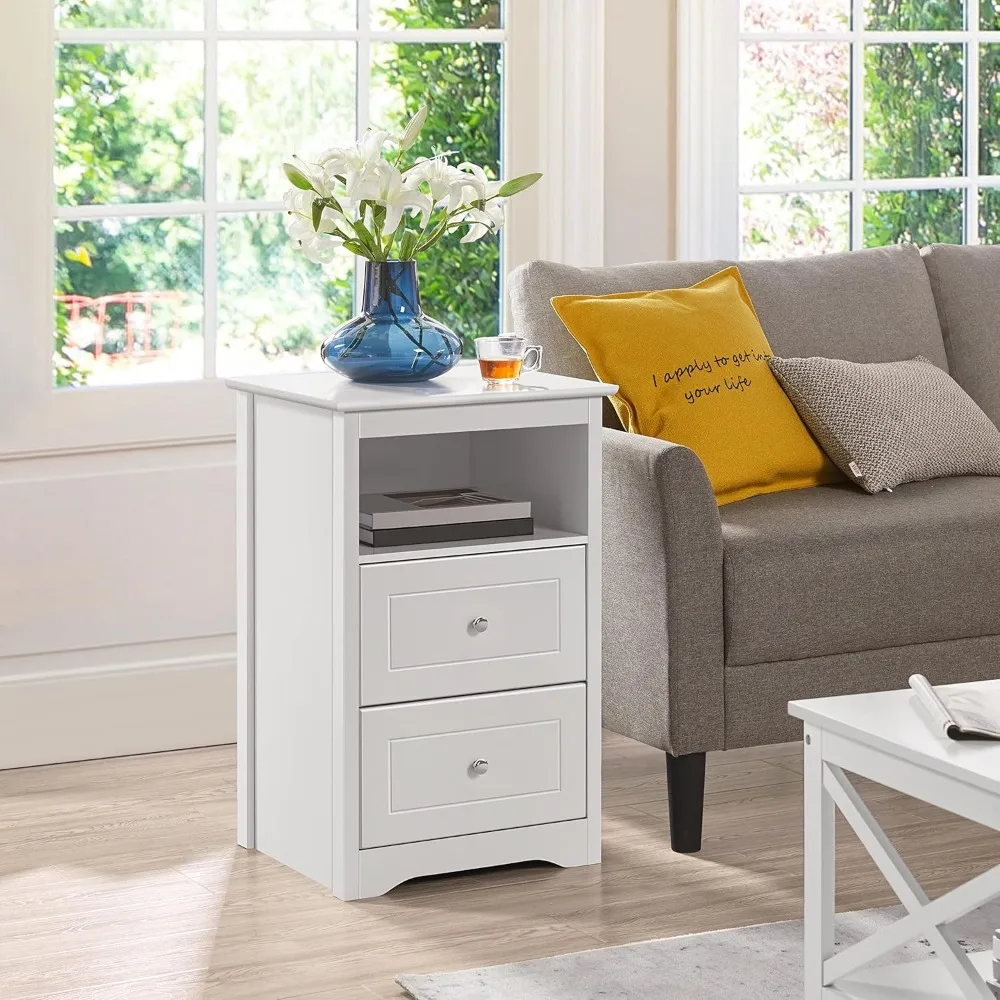 Mesa de cabeceira de madeira com duas gavetas e prateleira aberta, mesa de cabeceira alta de 29 polegadas para armazenamento e uso em telefone