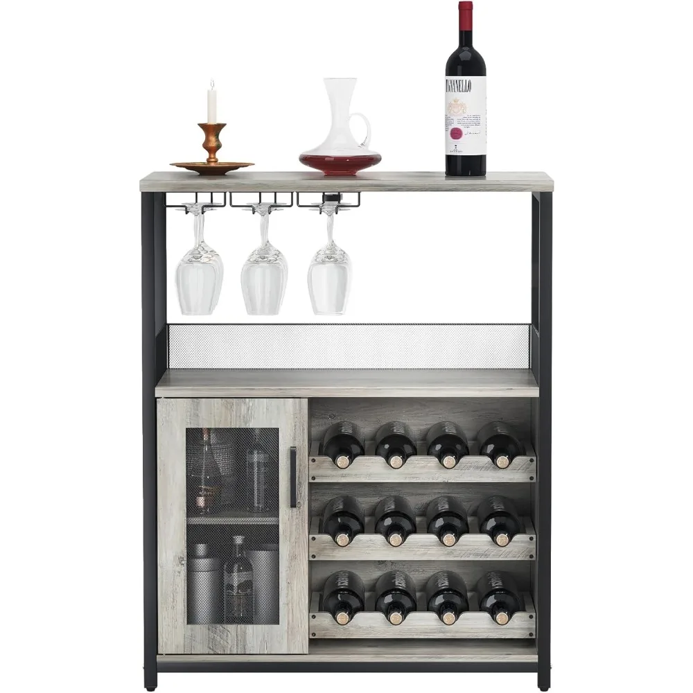 

Wine Bar Rack Cabinet with Detachable Wine Rack - Stylish Bar Cabinet with Glass Holder - Perfect Small Sideboard