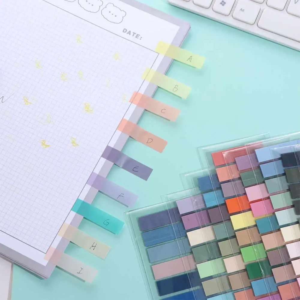 Self Adhesive Index Tabs Set Multi Color Waterproof Morandi Sticky Notes Transparent Label Annotation Tabs Label Stickers