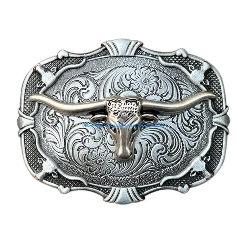 E56A Horn Belt Buckles Filigree Gift for Father Teacher Replacement Belt Buckle for Men Vintage Metal Replacement