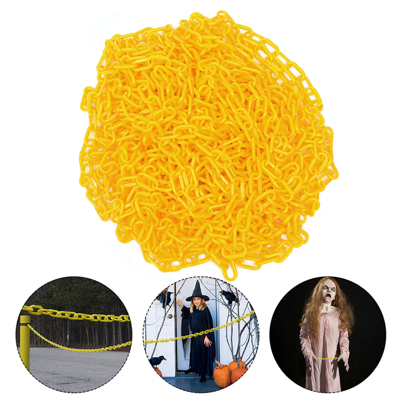 5M Yellow Plastic Crowd Control Chain Premium Waterproof Safety Barrier Chain for Events Parties Weddings Halloween Decorations