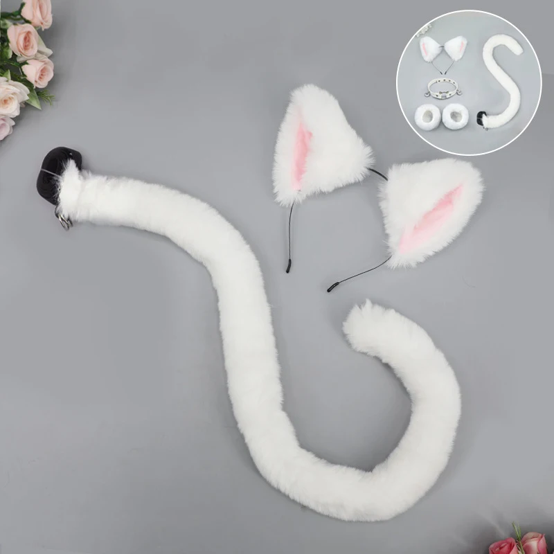 

Lolita Cat Ear Headband Suit Fox Tail Set Kawaii Japanese-style Animal Ear Cosplay Accessories Faux Fur Anime Props for Parties