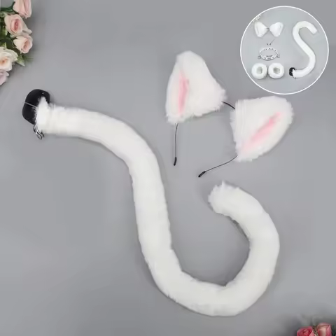 Lolita Cat Ear Headband Suit Fox Tail Set Kawaii Japanese-style Animal Ear Cosplay Accessories Faux Fur Anime Props for Parties