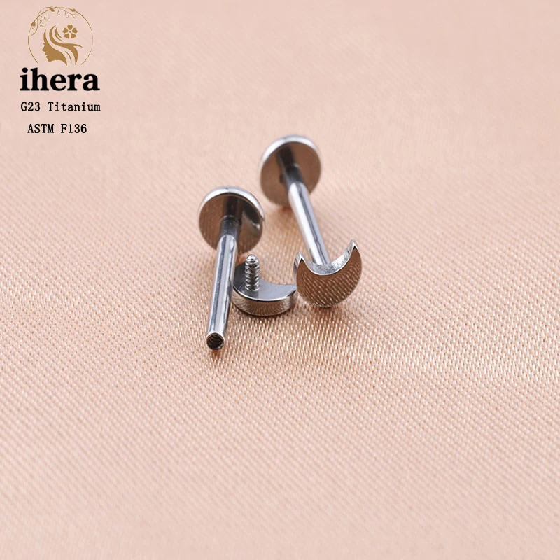 G23 Titanium Silver Color Heart Studs Earrings ASTM F136 Nose Studs Flat Star Top Lip Ring Ear Tragus Cartilage Piercing Jewelry