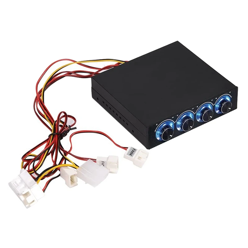 Computer Fan Controller, 4 Channel Computer Fan Speed & Temperature Controller Heat Reducing For PC With Blue LED